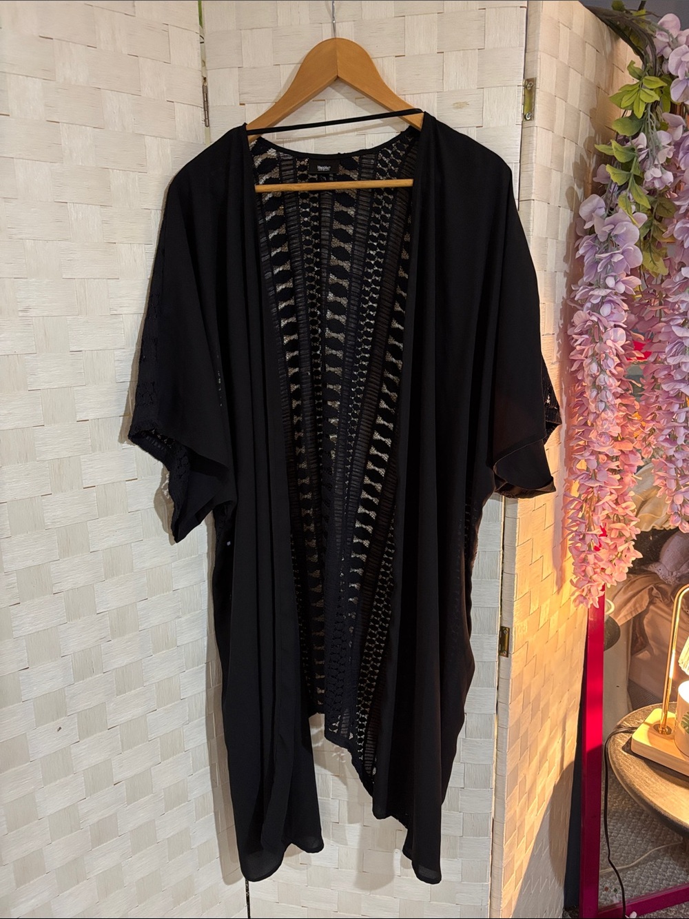 Mossimo Black Lace-Panel Kimono Cardigan